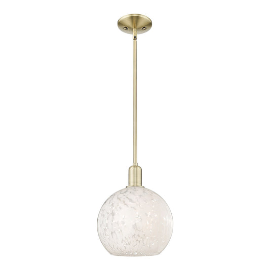 Innovations Lighting White Mouchette 10in 1-Light Mini Pendant | Industrial Antique Brass Steel and White Glass | Kitchen | Model 716-1S-AB-G1216-10WM