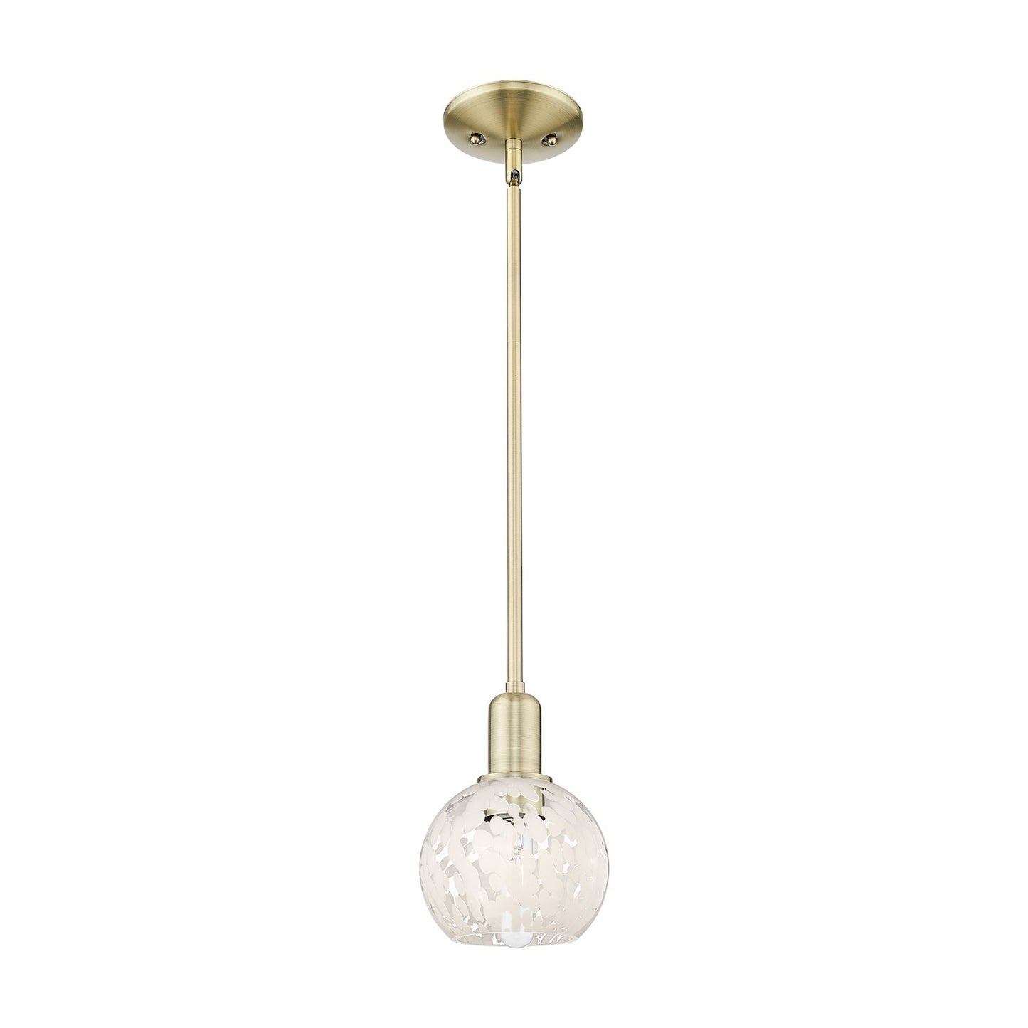 Innovations Lighting White Mouchette 6in 1-Light Mini Pendant | Industrial Antique Brass Steel and White Mouchette Glass | Model 716-1S-AB-G1216-6WM