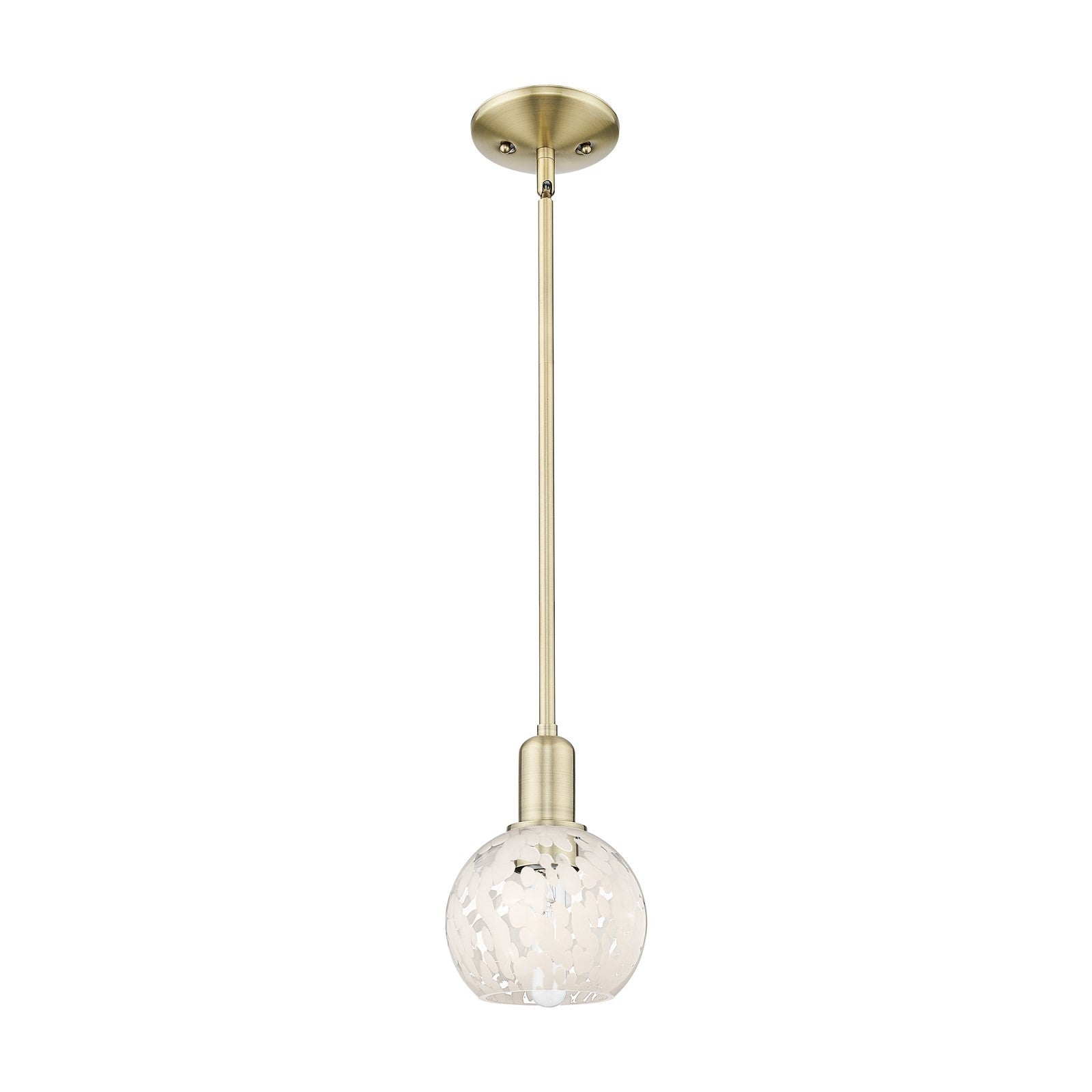 Innovations Lighting White Mouchette 6in 1-Light Mini Pendant | Industrial Antique Brass Steel and White Mouchette Glass | Model 716-1S-AB-G1216-6WM