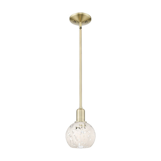 Innovations Lighting White Mouchette 6in 1-Light Mini Pendant | Industrial Antique Brass Steel and White Mouchette Glass | Model 716-1S-AB-G1216-6WM