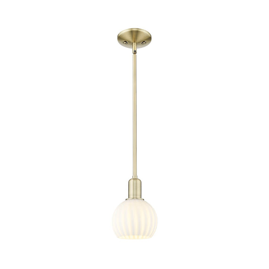 Innovations Lighting White Venetian 6in 1-Light Mini Pendant | Industrial Antique Brass Steel and White Venetian Glass | Model 716-1S-AB-G1217-6WV