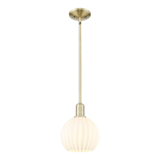 Innovations Lighting Arcadia 8in 1-Light Mini Pendant | Industrial Antique Brass and White Venetian Glass | Kitchen Island & | Model 716-1S-AB-G1217-8WV