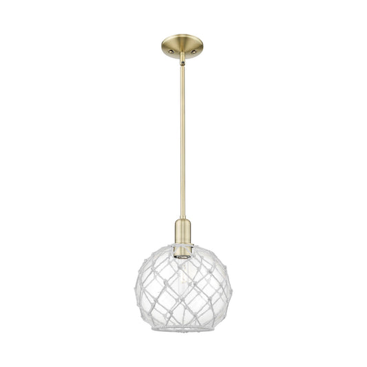 Innovations Farmhouse Rope 10in 1-Light Mini Pendant | Industrial Antique Brass Steel and Clear Glass with White Rope | Model 716-1S-AB-G122-10RW
