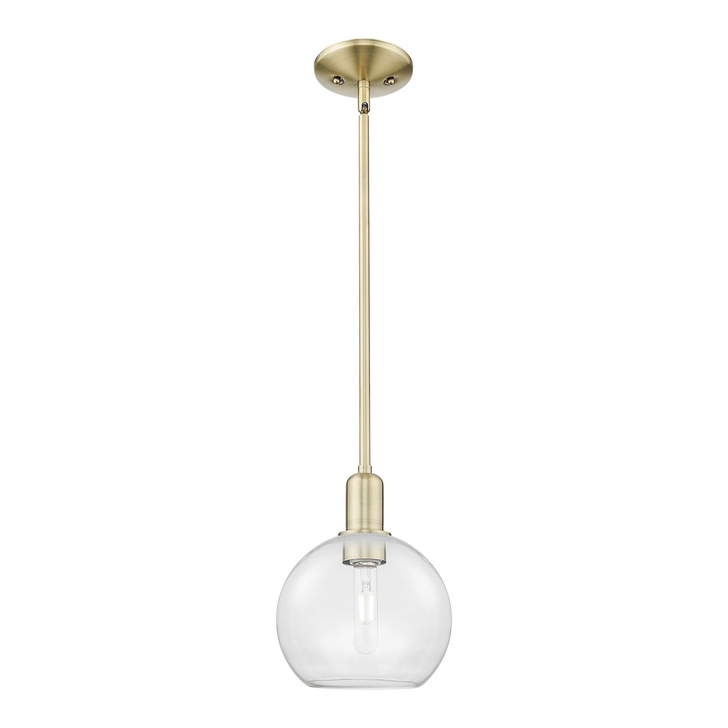 Innovations Athens 8in 1-Light Mini Pendant | Industrial Antique Brass Steel and Clear Glass | Kitchen Island & Dining Room | Model 716-1S-AB-G122-8