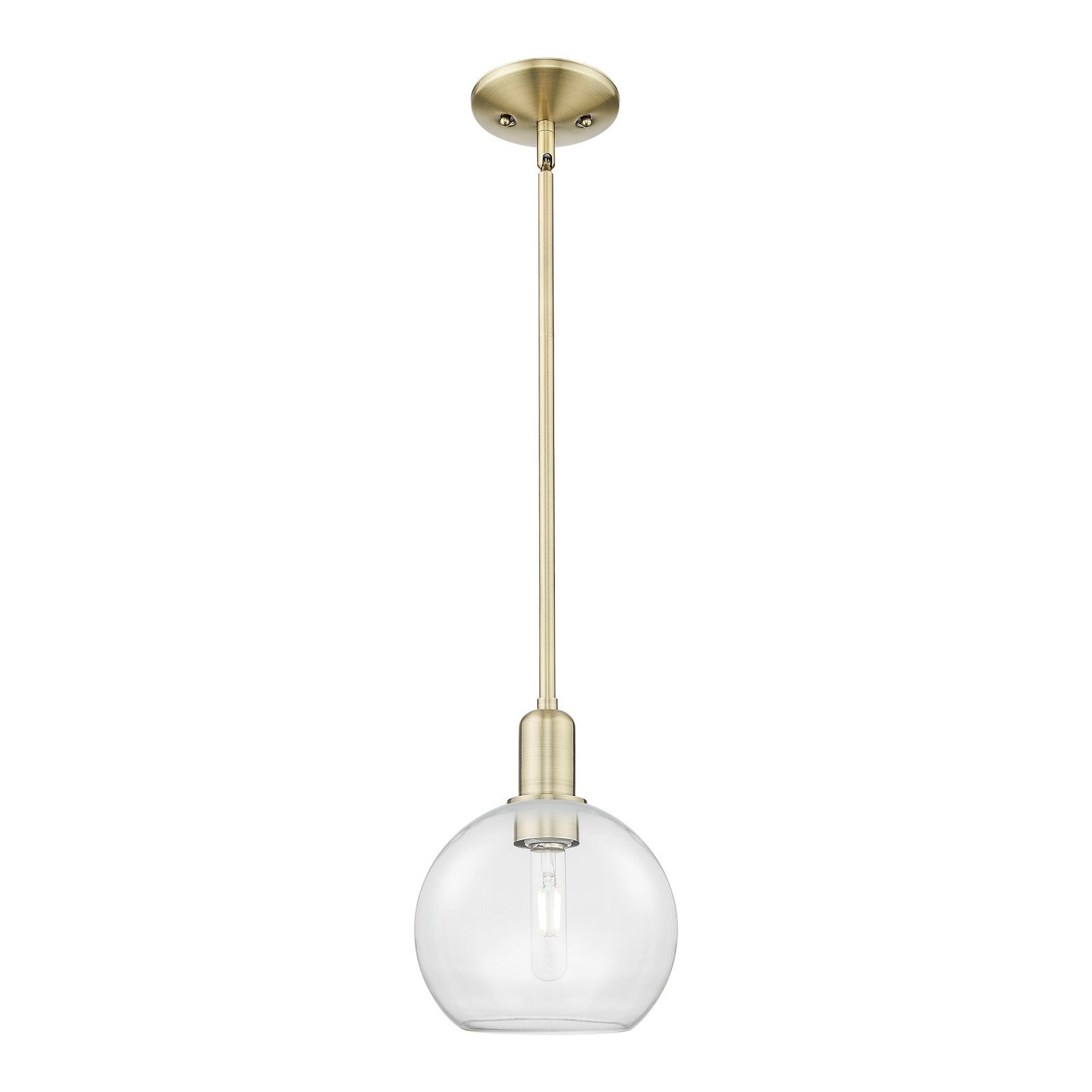 Innovations Athens 8in 1-Light Mini Pendant | Industrial Antique Brass Steel and Clear Glass | Kitchen Island & Dining Room | Model 716-1S-AB-G122-8