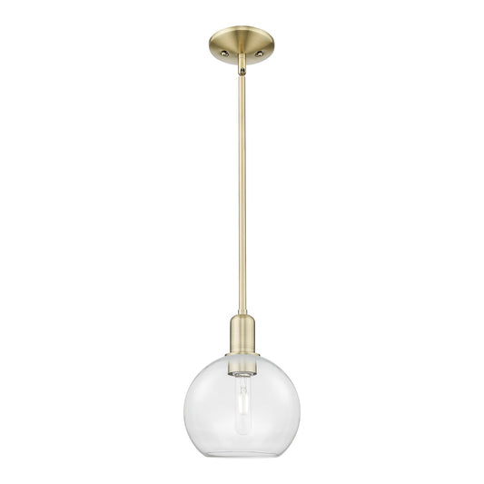 Innovations Athens 8in 1-Light Mini Pendant | Industrial Antique Brass Steel and Clear Glass | Kitchen Island & Dining Room | Model 716-1S-AB-G122-8
