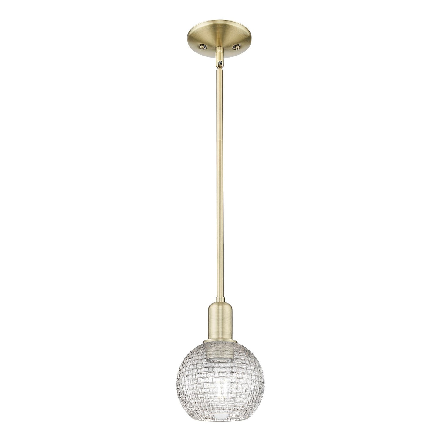Innovations Athens 6in 1-Light Mini Pendant | Industrial Antique Brass and Clear Basket Weave Glass | Kitchen Island & Dining | Model 716-1S-AB-G122C-6CL