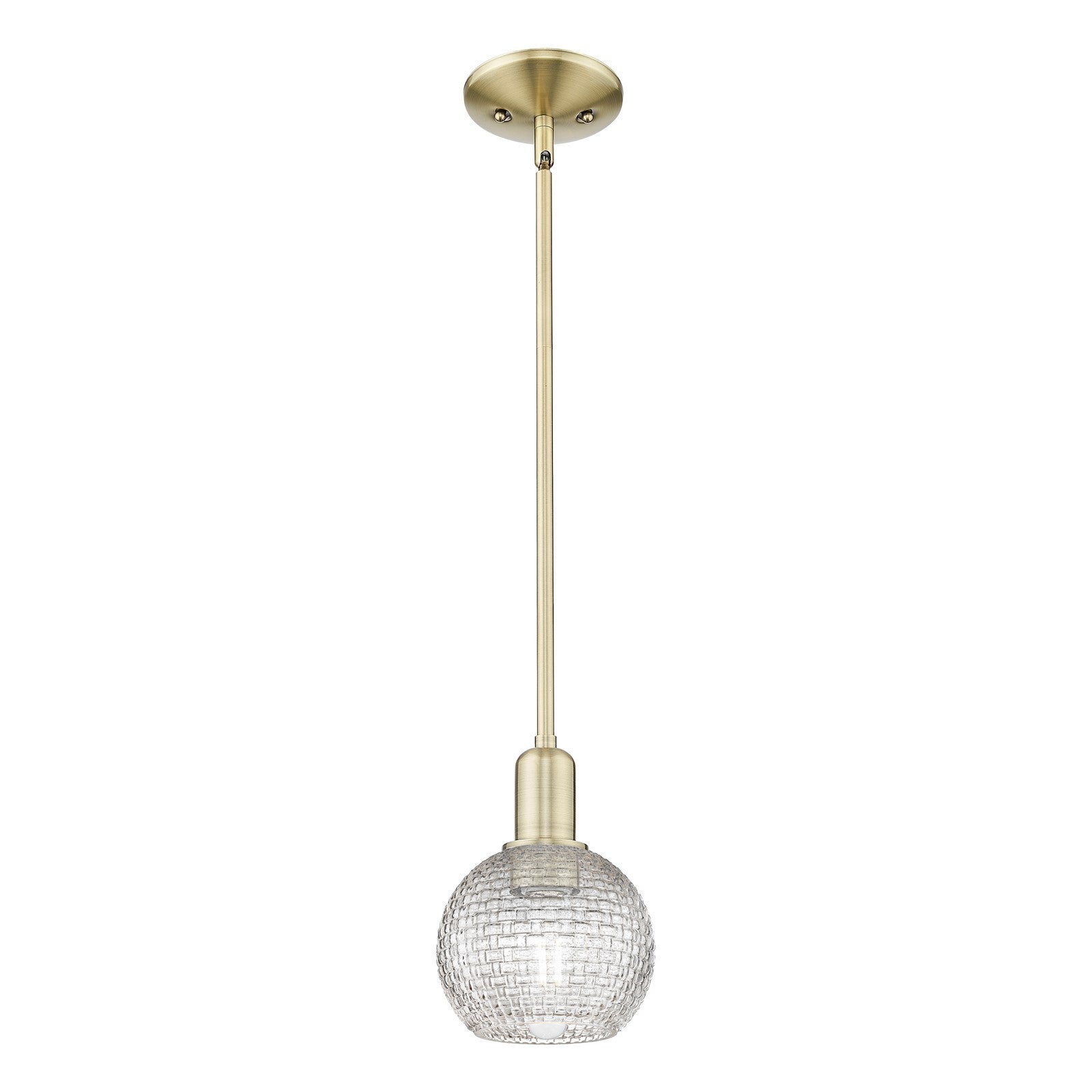 Innovations Athens 6in 1-Light Mini Pendant | Industrial Antique Brass and Clear Basket Weave Glass | Kitchen Island & Dining | Model 716-1S-AB-G122C-6CL