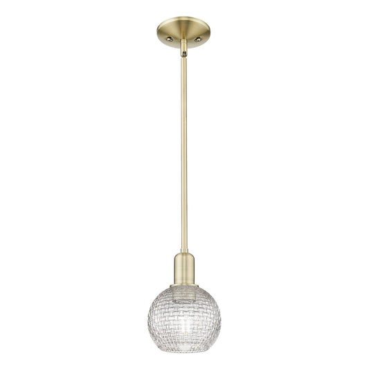 Innovations Athens 6in 1-Light Mini Pendant | Industrial Antique Brass and Clear Basket Weave Glass | Kitchen Island & Dining | Model 716-1S-AB-G122C-6CL