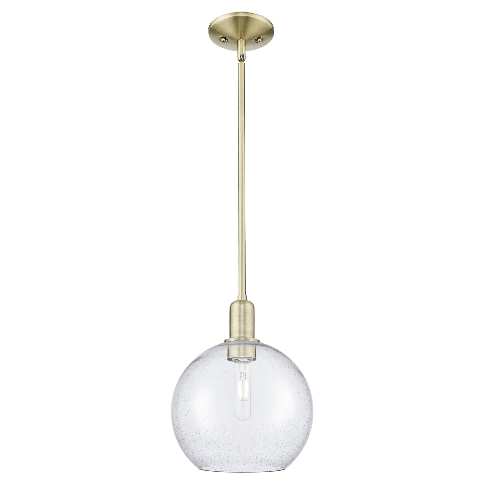 Innovations Athens 10in 1-Light Mini Pendant | Industrial Antique Brass Steel and Seedy Glass | Kitchen Island & Dining Room | Model 716-1S-AB-G124-10