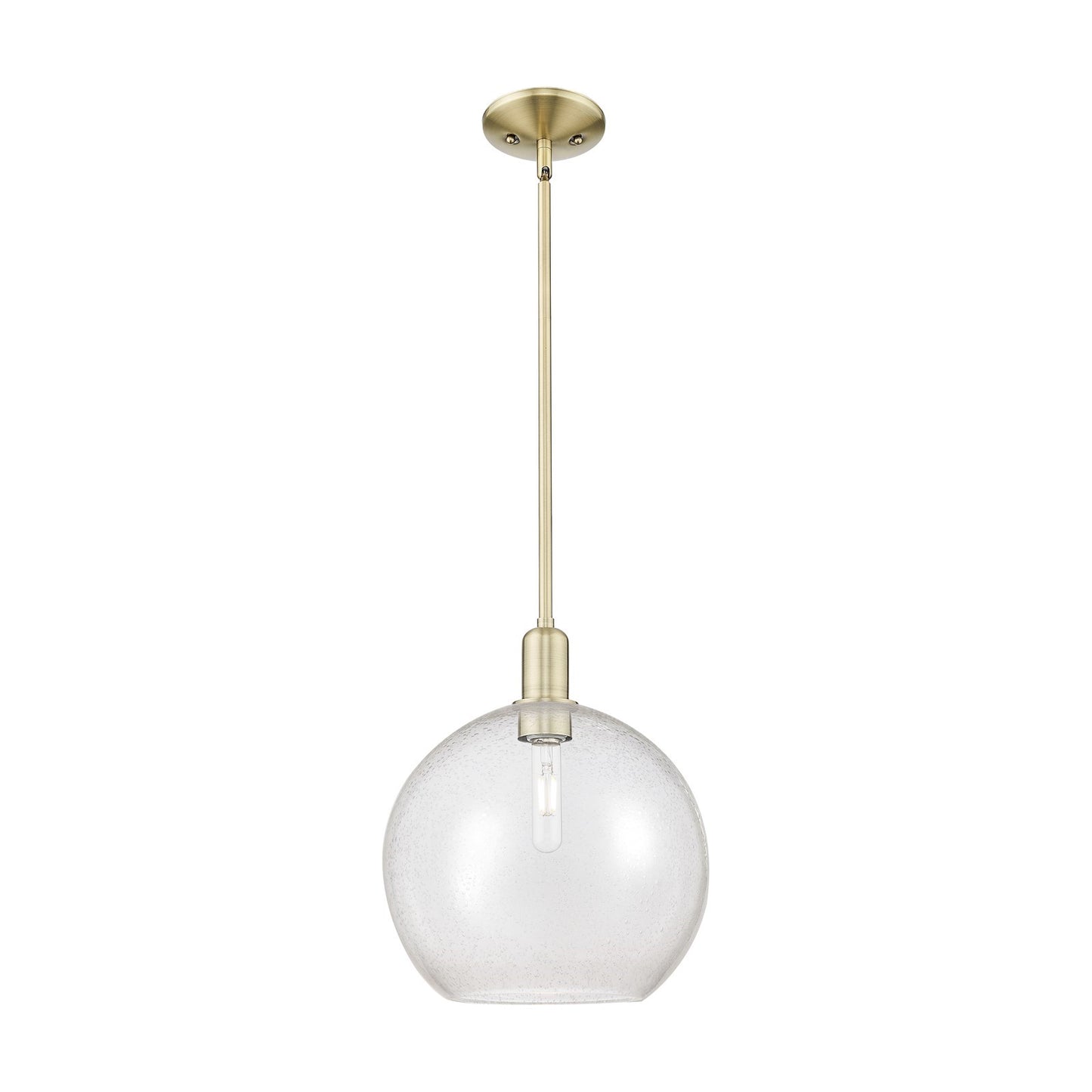 Innovations Athens 12in 1-Light Mini Pendant | Industrial Antique Brass Steel and Seedy Glass | Kitchen Island & Dining Room | Model 716-1S-AB-G124-12