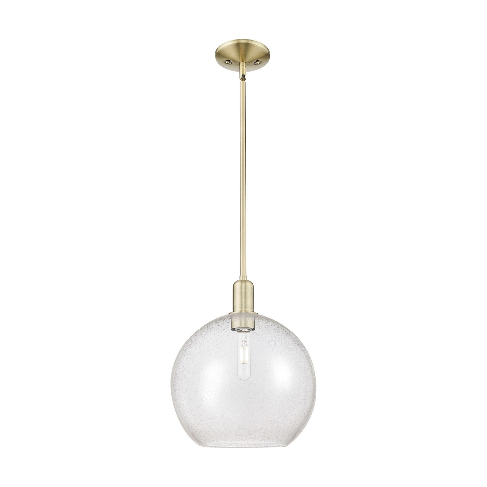 Innovations Athens 12in 1-Light Mini Pendant | Industrial Antique Brass Steel and Seedy Glass | Kitchen Island & Dining Room | Model 716-1S-AB-G124-12
