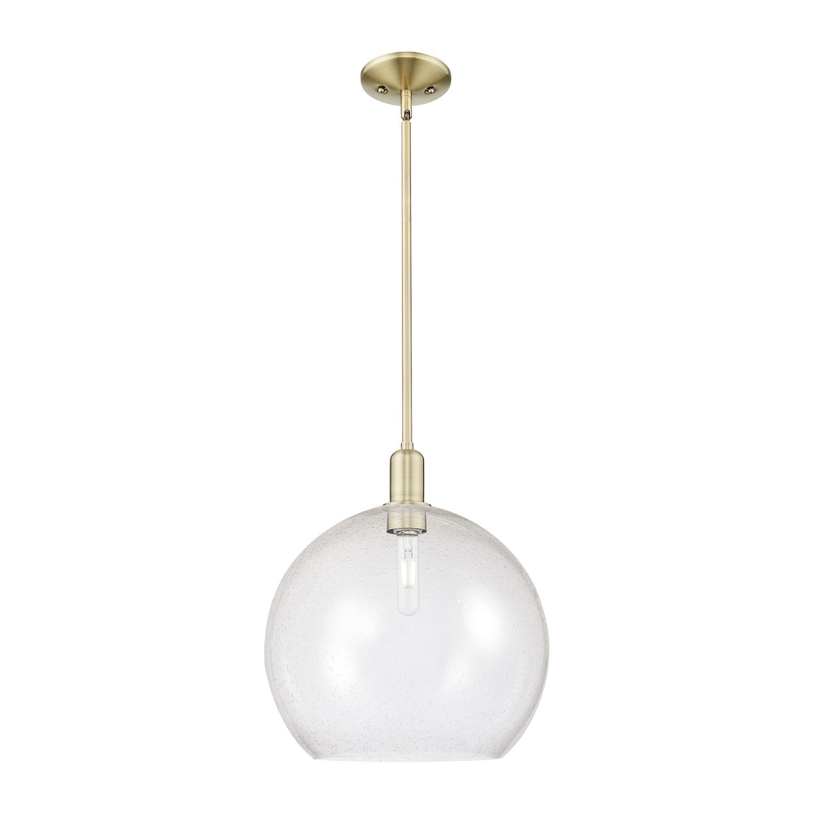 Innovations Athens 14in 1-Light Mini Pendant | Industrial Antique Brass Steel and Seedy Glass | Kitchen Island & Dining Room | Model 716-1S-AB-G124-14