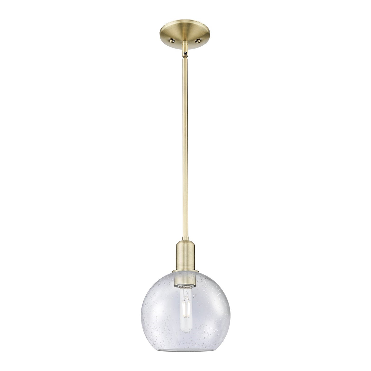 Innovations Athens 8in 1-Light Mini Pendant | Industrial Antique Brass Steel and Seedy Glass | Kitchen Island & Dining Room | 8 x | Model 716-1S-AB-G124-8