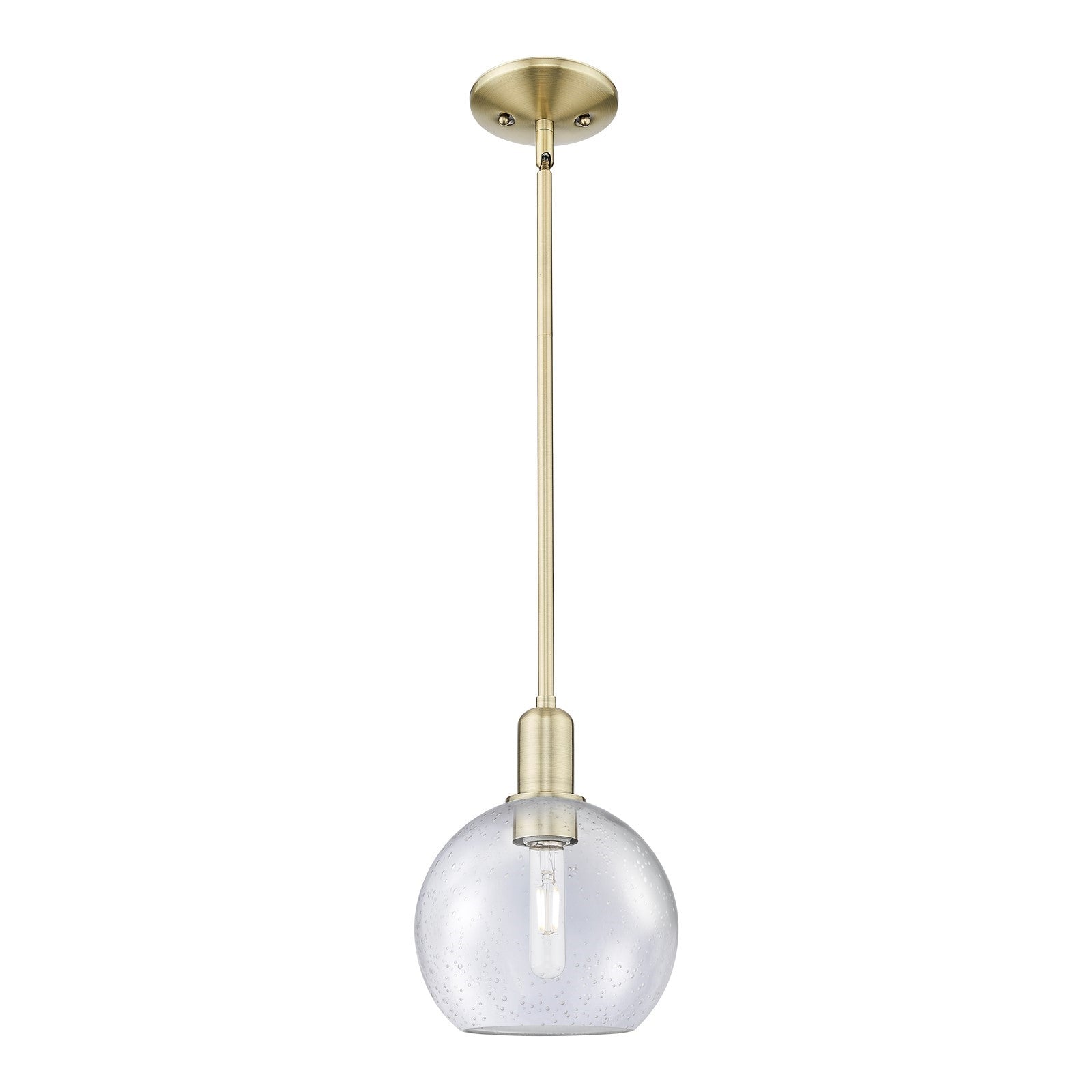 Innovations Athens 8in 1-Light Mini Pendant | Industrial Antique Brass Steel and Seedy Glass | Kitchen Island & Dining Room | 8 x | Model 716-1S-AB-G124-8