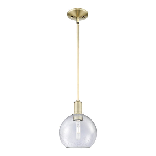 Innovations Athens 8in 1-Light Mini Pendant | Industrial Antique Brass Steel and Seedy Glass | Kitchen Island & Dining Room | 8 x | Model 716-1S-AB-G124-8