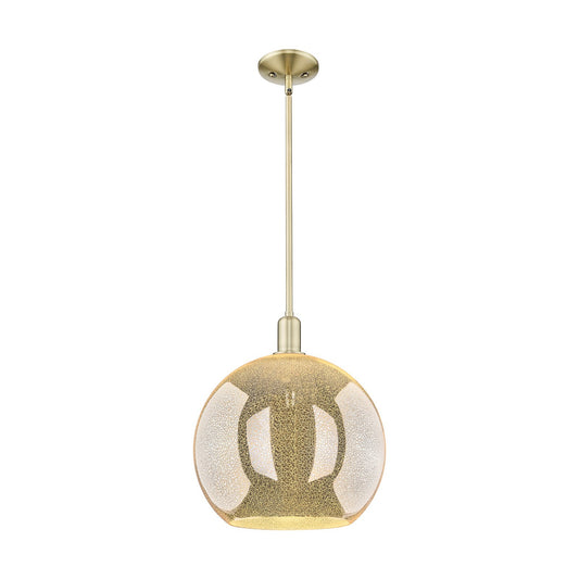 Innovations Athens 14in 1-Light Mini Pendant | Industrial Antique Brass Steel and Mercury Glass | Kitchen Island & Dining Room | Model 716-1S-AB-G128-14
