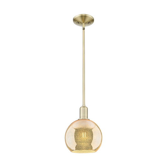 Innovations Athens 8in 1-Light Mini Pendant | Industrial Antique Brass Steel and Mercury Glass | Kitchen Island & Dining Room | 8 | Model 716-1S-AB-G128-8