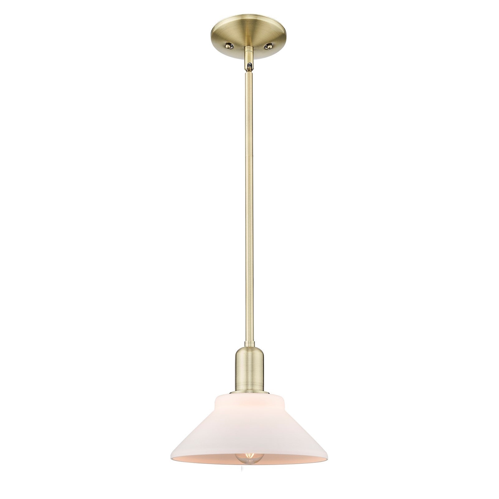 Innovations Orwell 8in 1-Light Mini Pendant | Industrial Antique Brass and Matte White Glass | Kitchen Island & Dining Room | 8.38 | Model 716-1S-AB-G131