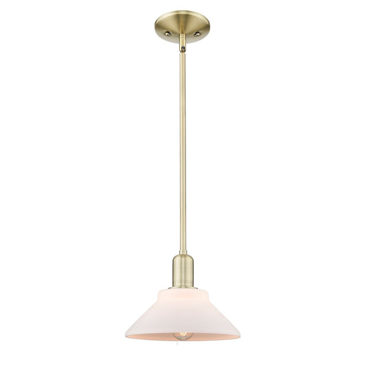 Innovations Orwell 8in 1-Light Mini Pendant | Industrial Antique Brass and Matte White Glass | Kitchen Island & Dining Room | 8.38 | Model 716-1S-AB-G131