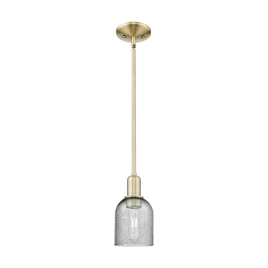 Innovations Caledonia 5in 1-Light Mini Pendant | Industrial Antique Brass and Charcoal Glass | Kitchen Island & Dining Room | 5 x 5 | Model 716-1S-AB-G257