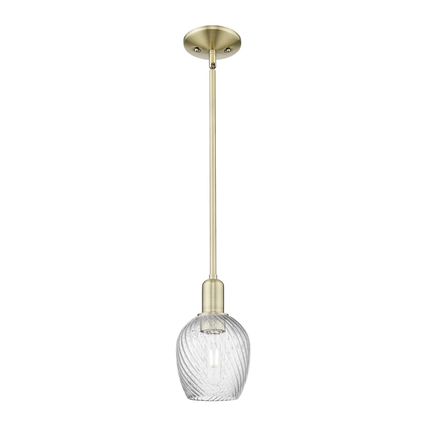 Innovations Salina 1-Light Mini Pendant | Industrial Antique Brass Steel and Clear Spiral Fluted Glass | Kitchen Island & Dining | Model 716-1S-AB-G292