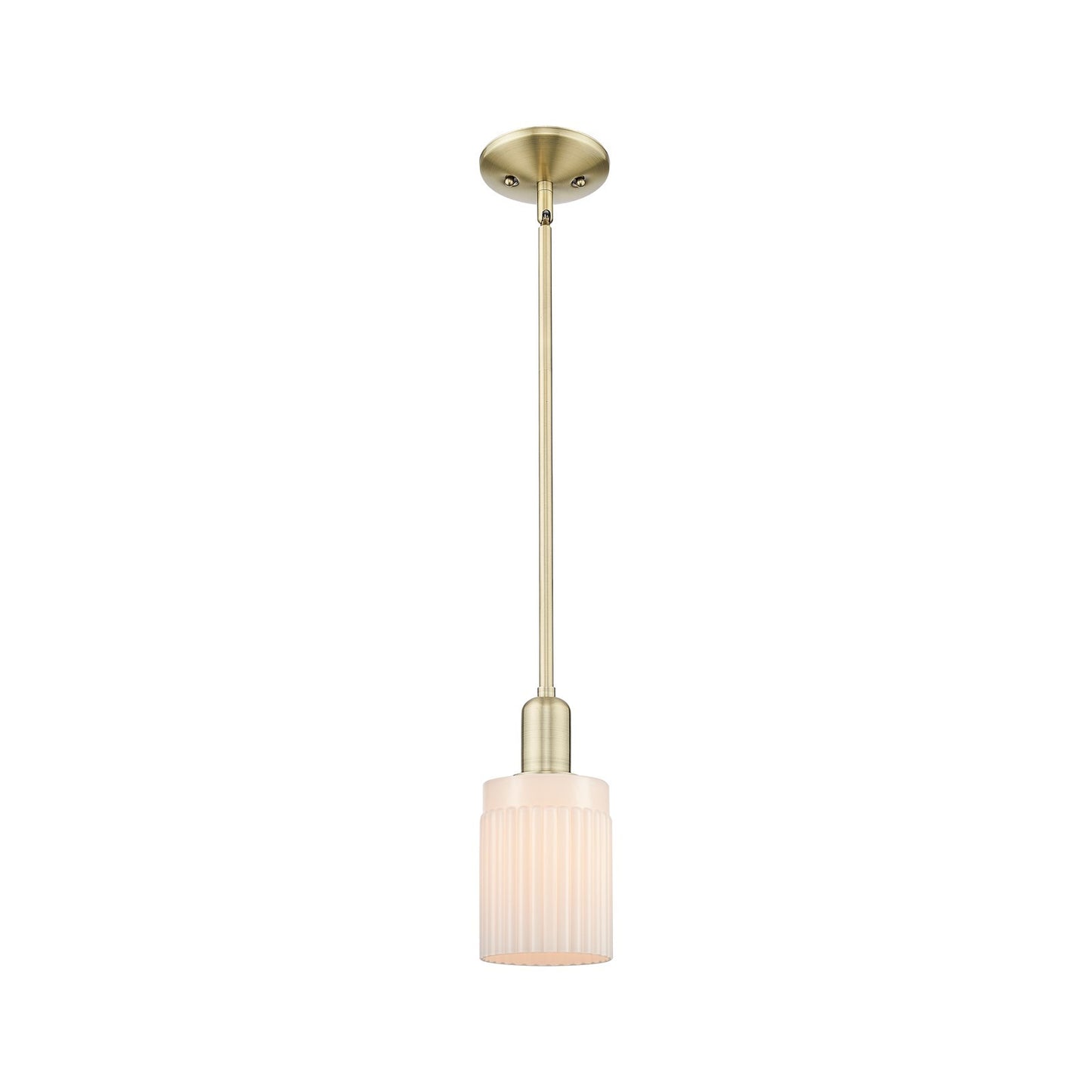 Innovations Hadley 4.5in 1-Light Mini Pendant | Industrial Antique Brass and Matte White Ribbed Glass | Kitchen Island & Dining | Model 716-1S-AB-G341