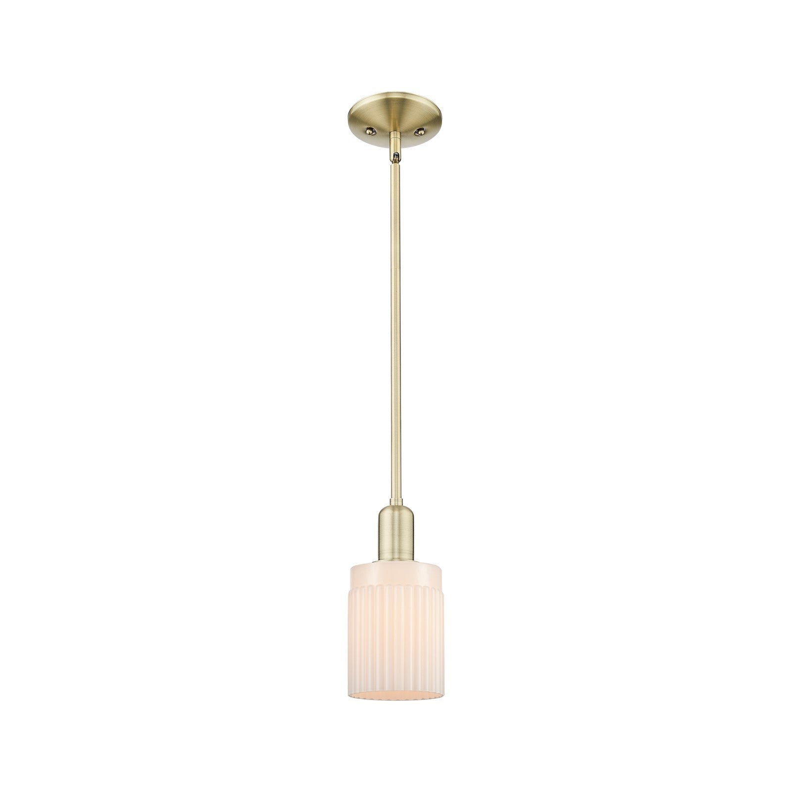 Innovations Hadley 4.5in 1-Light Mini Pendant | Industrial Antique Brass and Matte White Ribbed Glass | Kitchen Island & Dining | Model 716-1S-AB-G341