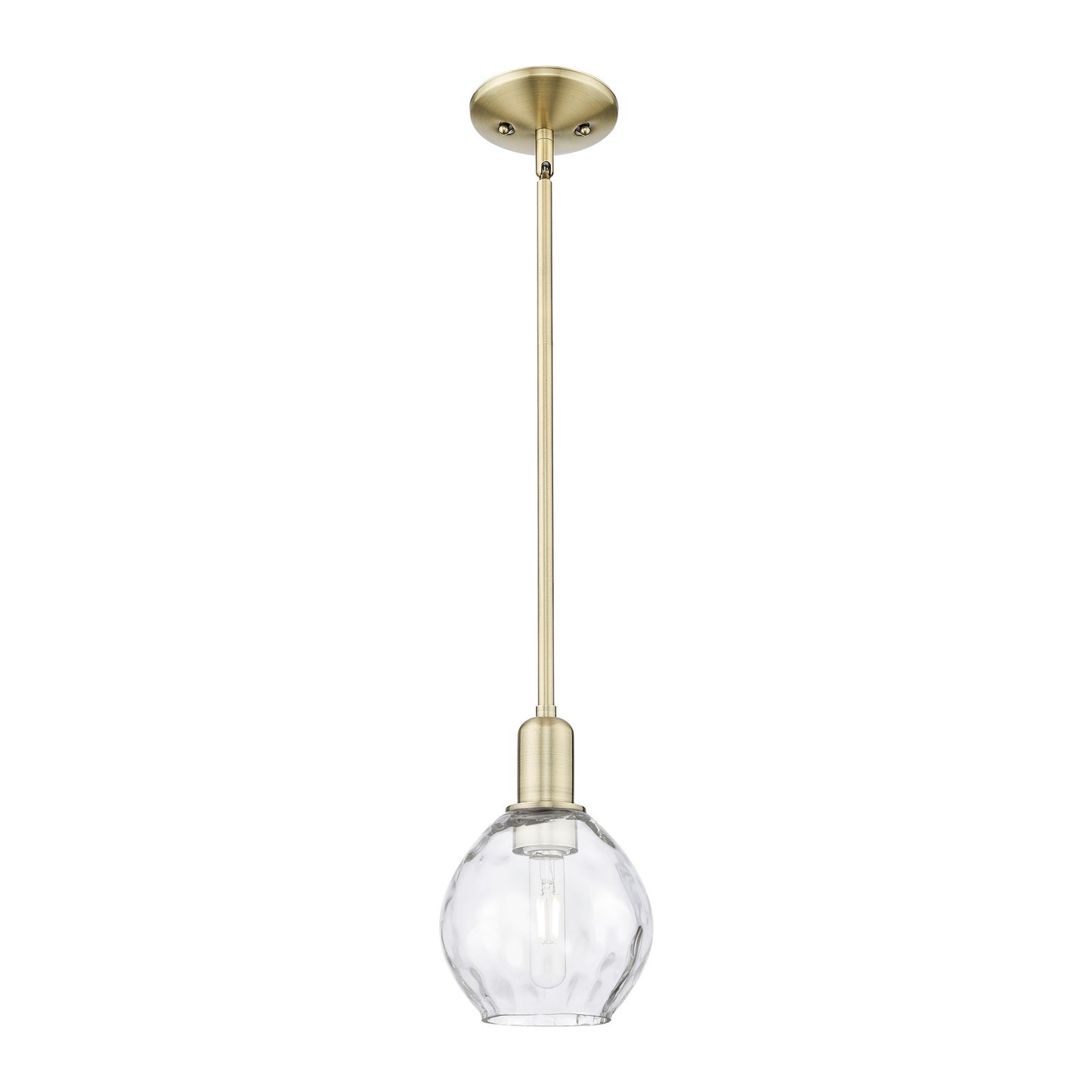 Innovations Waverly 6in 1-Light Mini Pendant | Industrial Antique Brass and Clear Water Glass | Kitchen Island & Dining Room | Damp | Model 716-1S-AB-G362