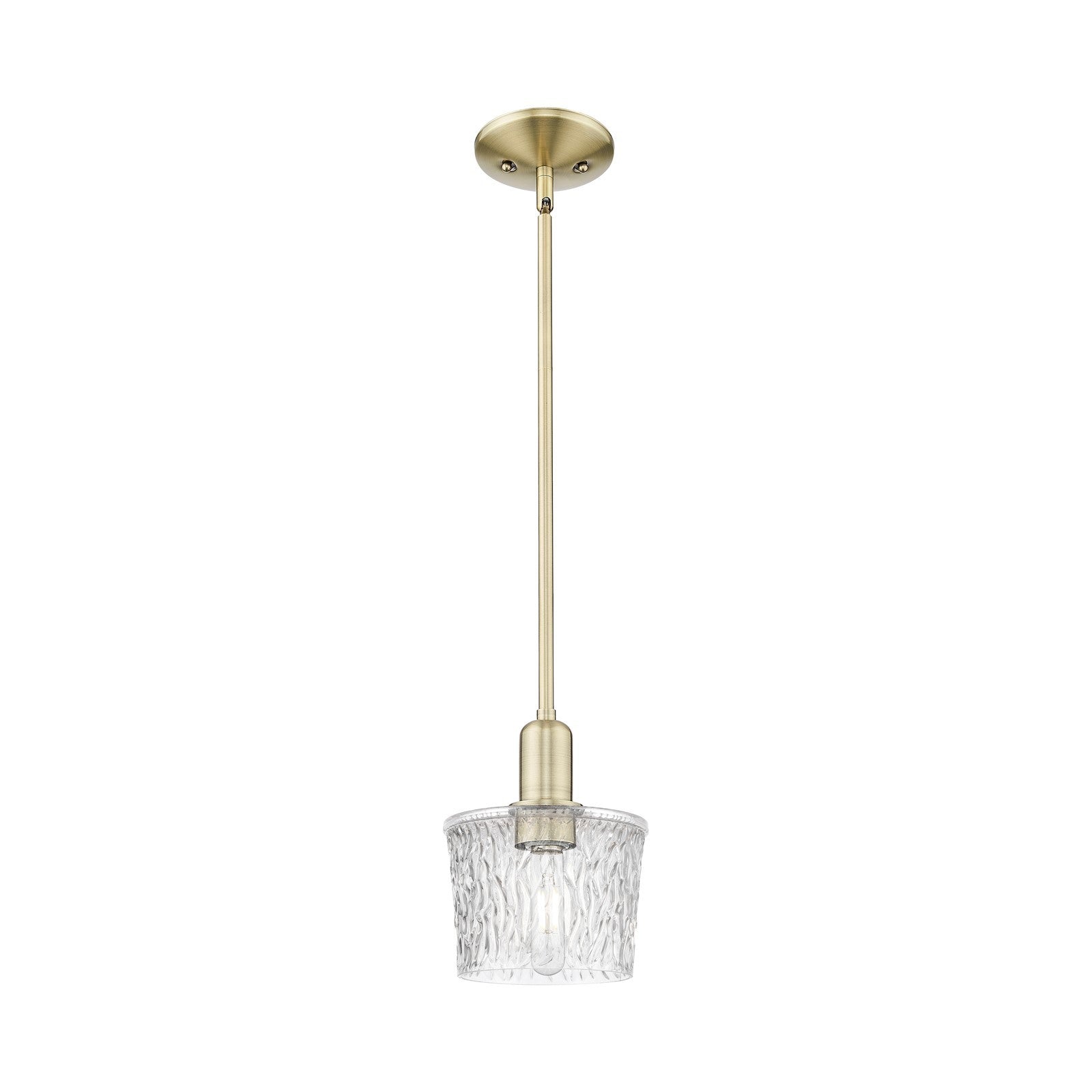 Innovations Niagara 7in 1-Light Mini Pendant | Industrial Antique Brass Steel and Clear Textured Glass | Kitchen Island & Dining | Model 716-1S-AB-G402