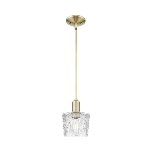 Innovations Niagara 7in 1-Light Mini Pendant | Industrial Antique Brass Steel and Clear Textured Glass | Kitchen Island & Dining | Model 716-1S-AB-G402
