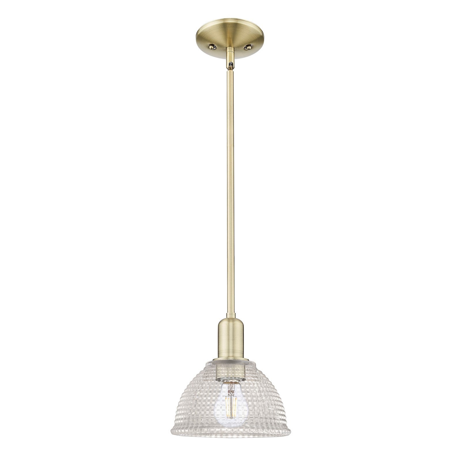 Innovations Arietta 8in 1-Light Mini Pendant | Industrial Antique Brass Steel and Clear Glass | Kitchen Island & Dining Room | 8 x | Model 716-1S-AB-G422