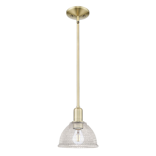 Innovations Arietta 8in 1-Light Mini Pendant | Industrial Antique Brass Steel and Clear Glass | Kitchen Island & Dining Room | 8 x | Model 716-1S-AB-G422