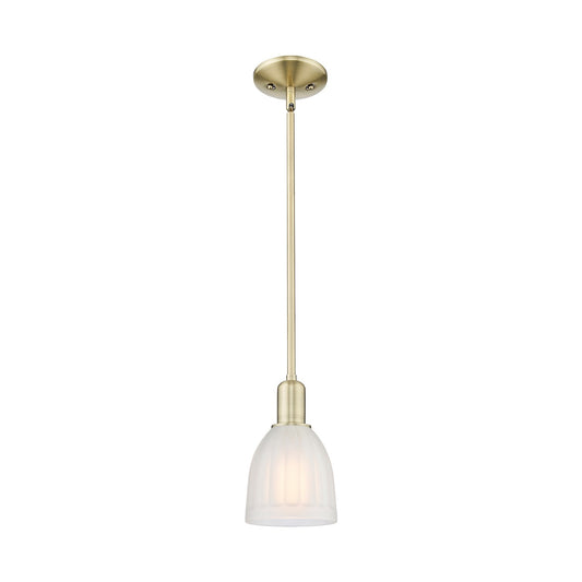 Innovations Brookfield 6in 1-Light Mini Pendant | Industrial Antique Brass and White Frosted Ribbed Glass | Kitchen Island & Dining | Model 716-1S-AB-G441