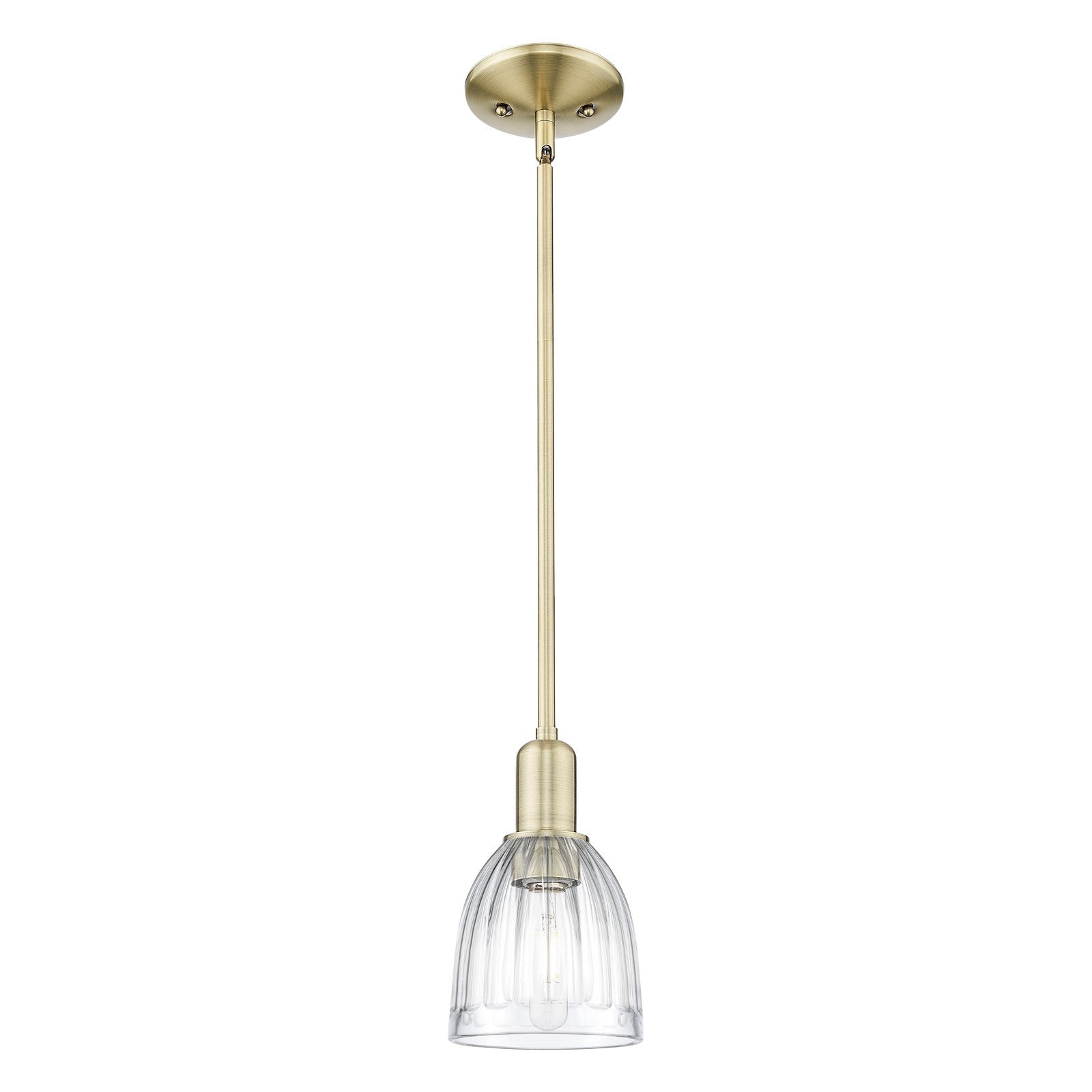 Innovations Brookfield 6in 1-Light Mini Pendant | Industrial Antique Brass and Clear Ribbed Glass | Kitchen Island & Dining Room | Model 716-1S-AB-G442