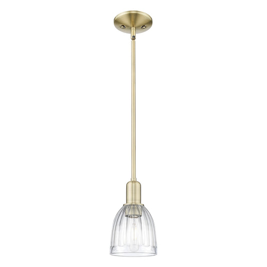 Innovations Brookfield 6in 1-Light Mini Pendant | Industrial Antique Brass and Clear Ribbed Glass | Kitchen Island & Dining Room | Model 716-1S-AB-G442