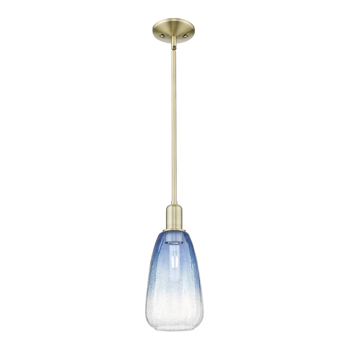 Innovations Brookhaven Almond 6in 1-Light Mini Pendant | Industrial Antique Brass Steel and Sapphire Blue Glass | Kitchen | Model 716-1S-AB-G480-6SB