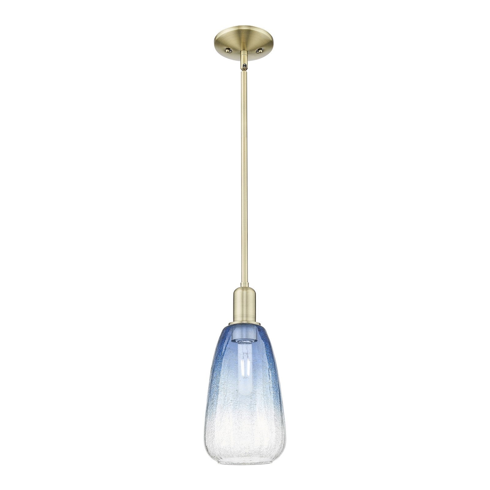 Innovations Brookhaven Almond 6in 1-Light Mini Pendant | Industrial Antique Brass Steel and Sapphire Blue Glass | Kitchen | Model 716-1S-AB-G480-6SB