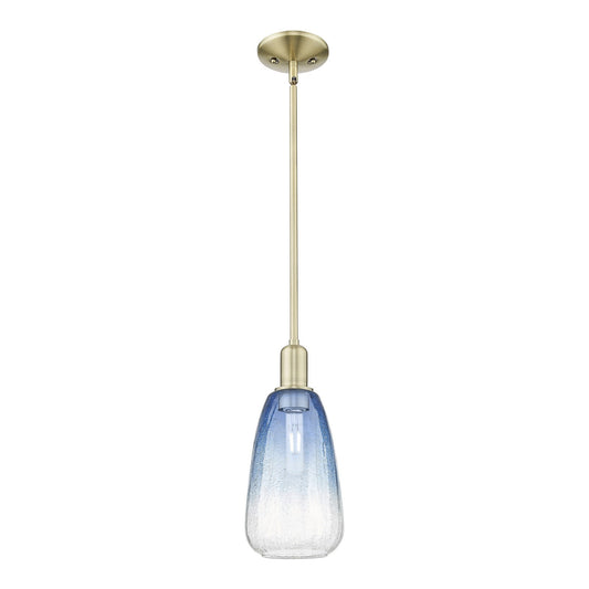 Innovations Brookhaven Almond 6in 1-Light Mini Pendant | Industrial Antique Brass Steel and Sapphire Blue Glass | Kitchen | Model 716-1S-AB-G480-6SB