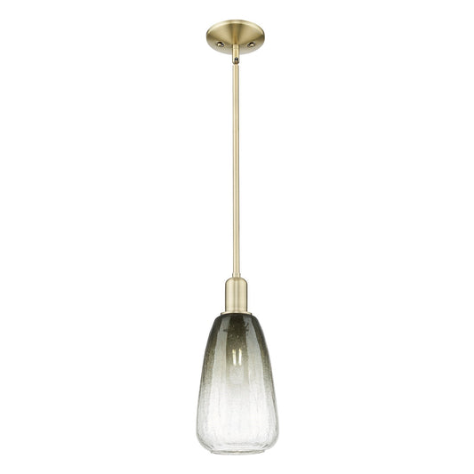 Innovations Brookhaven Almond 6in 1-Light Mini Pendant | Industrial Antique Brass Steel and Slate Glass | Kitchen Island & | Model 716-1S-AB-G480-6SL