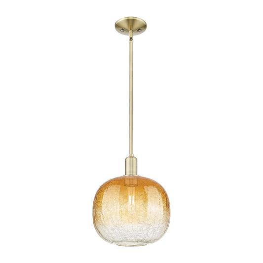 Innovations Brookhaven Sphere 10.5in 1-Light Mini Pendant | Industrial Antique Brass Steel and Amber Glass | Kitchen Island & | Model 716-1S-AB-G481-10AM
