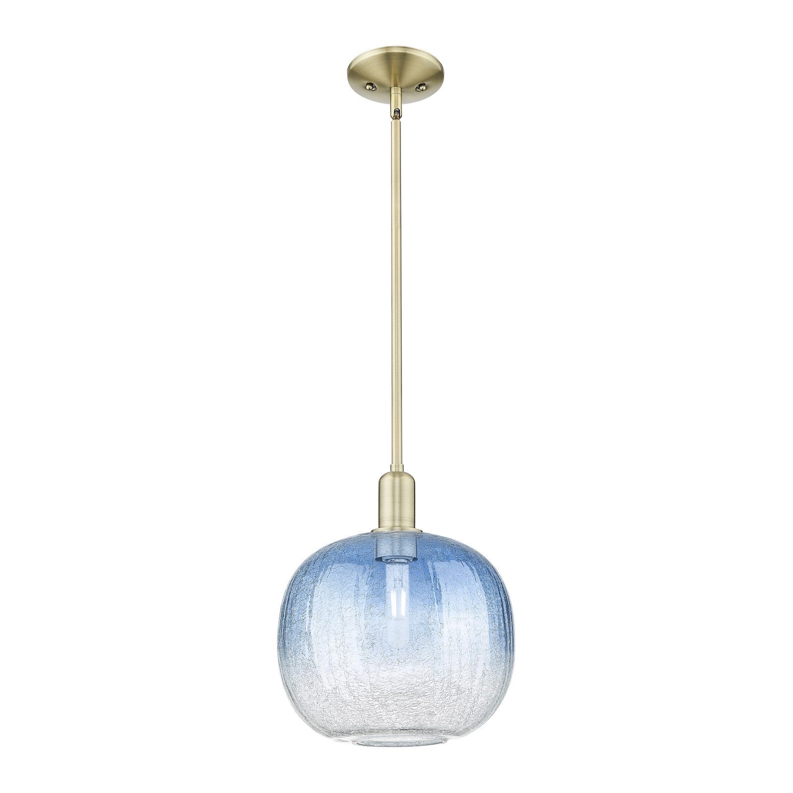 Innovations Brookhaven Sphere 10.5in 1-Light Mini Pendant | Industrial Antique Brass and Sapphire Blue Glass | Kitchen Island | Model 716-1S-AB-G481-10SB