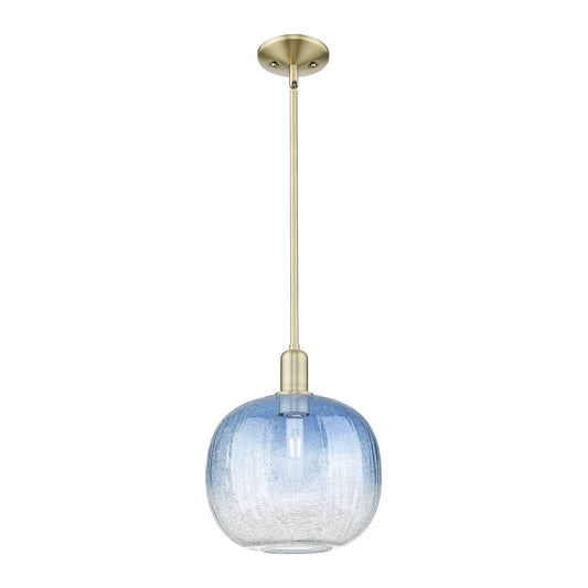 Innovations Brookhaven Sphere 10.5in 1-Light Mini Pendant | Industrial Antique Brass and Sapphire Blue Glass | Kitchen Island | Model 716-1S-AB-G481-10SB