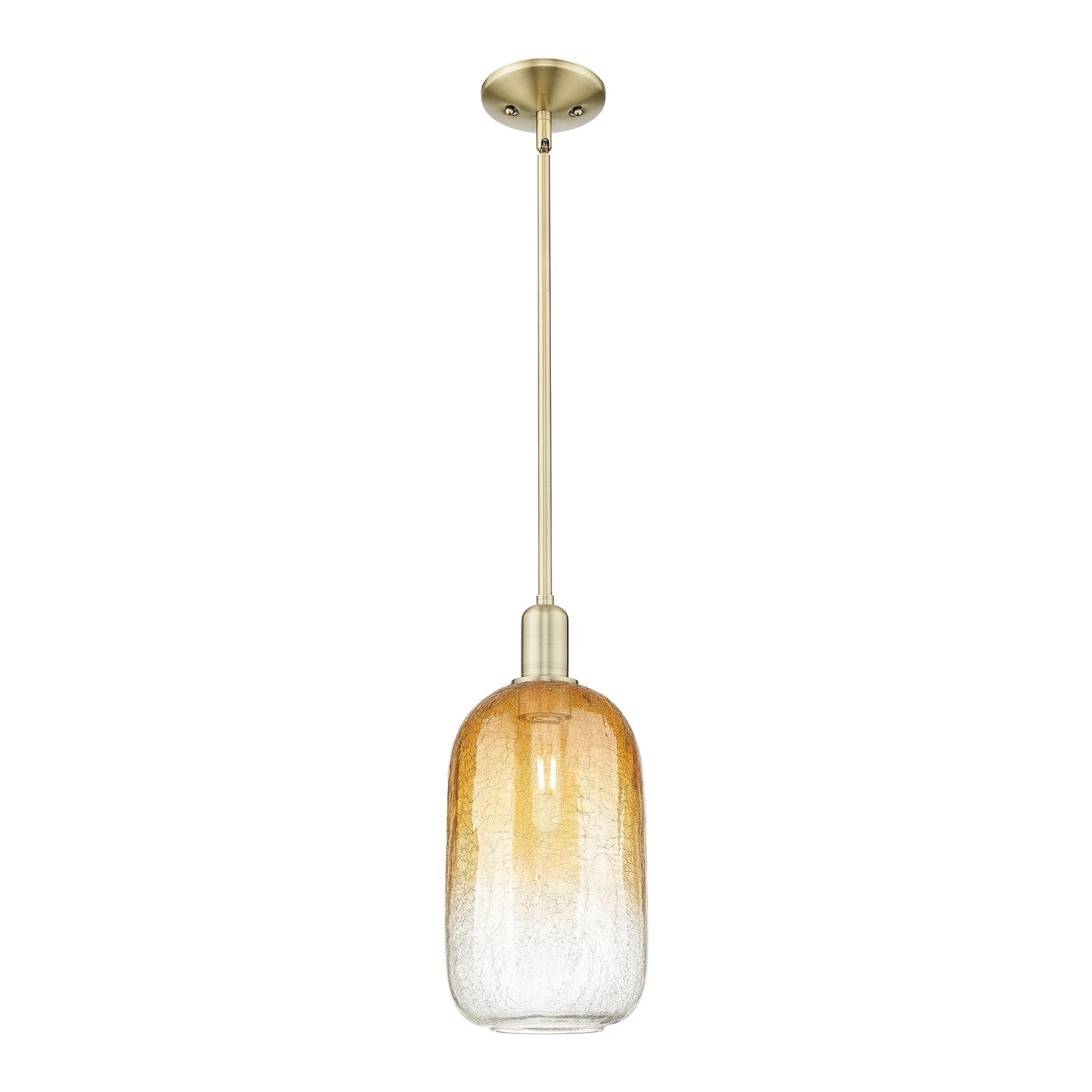 Innovations Brookhaven Cloche 7in 1-Light Mini Pendant | Industrial Antique Brass and Amber Glass | Kitchen Island & Dining | Model 716-1S-AB-G482-7AM