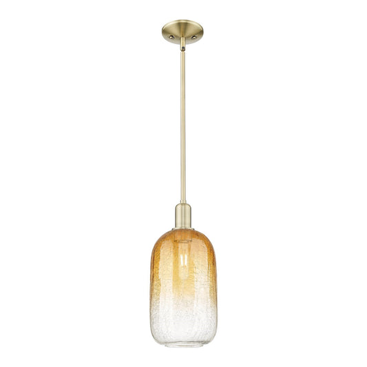Innovations Brookhaven Cloche 7in 1-Light Mini Pendant | Industrial Antique Brass and Amber Glass | Kitchen Island & Dining | Model 716-1S-AB-G482-7AM