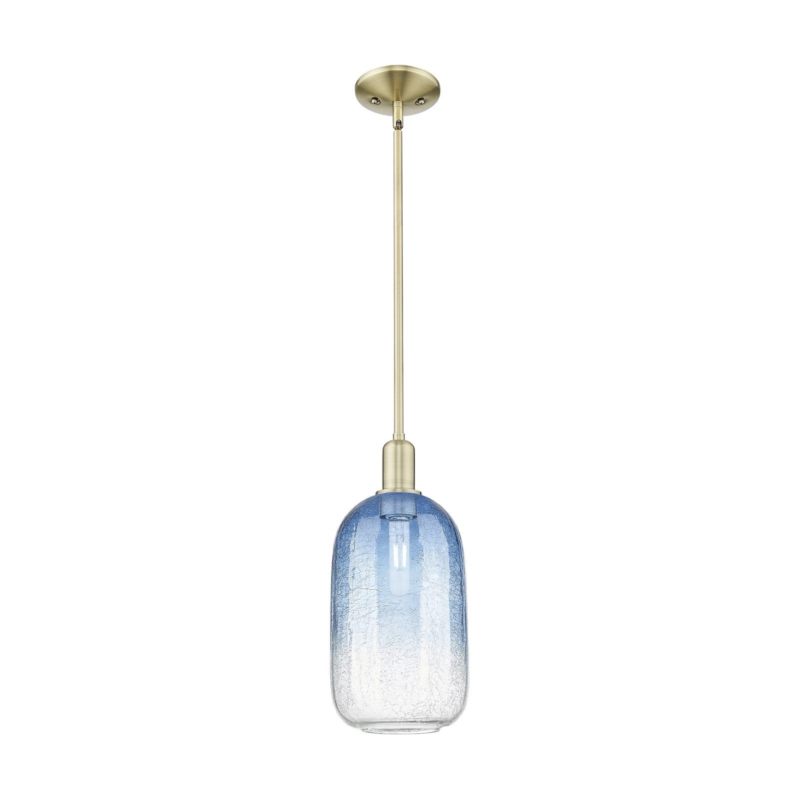 Innovations Brookhaven Cloche 7in 1-Light Mini Pendant | Industrial Antique Brass and Sapphire Blue Glass | Kitchen Island & | Model 716-1S-AB-G482-7SB