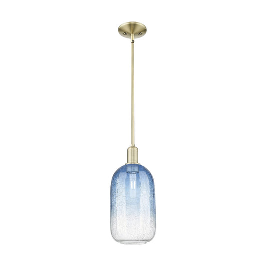 Innovations Brookhaven Cloche 7in 1-Light Mini Pendant | Industrial Antique Brass and Sapphire Blue Glass | Kitchen Island & | Model 716-1S-AB-G482-7SB