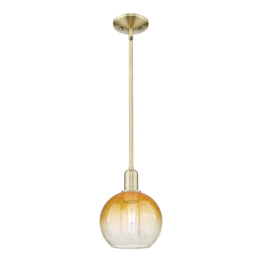 Innovations Brookhaven Globe 8in 1-Light Mini Pendant | Industrial Antique Brass and Amber Glass | Kitchen Island & Dining Room | Model 716-1S-AB-G483-8AM