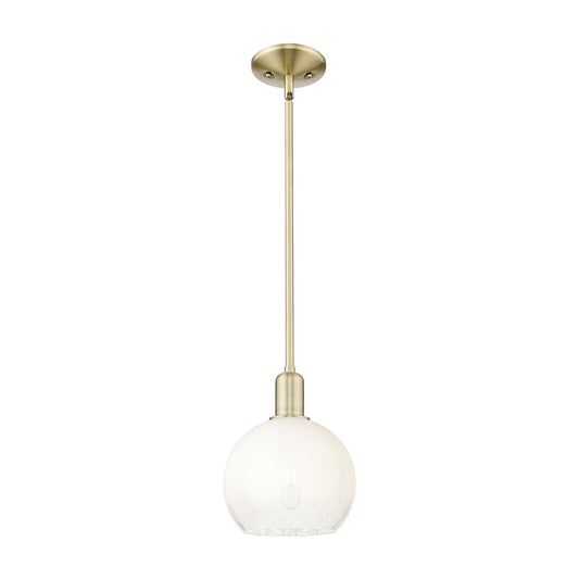 Innovations Brookhaven Globe 8in 1-Light Mini Pendant | Industrial Antique Brass Steel and Opal Glass | Kitchen Island & Dining | Model 716-1S-AB-G483-8OP