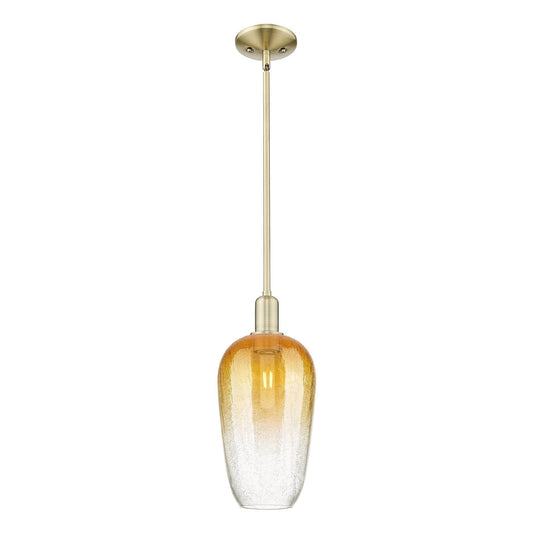 Innovations Brookhaven Flute 7in 1-Light Mini Pendant | Industrial Antique Brass and Amber Glass | Kitchen Island & Dining Room | Model 716-1S-AB-G484-7AM